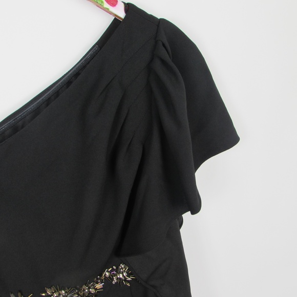 Adrianna Papell Crepe One Shoulder Gown Beaded 4 - Picture 5 of 7